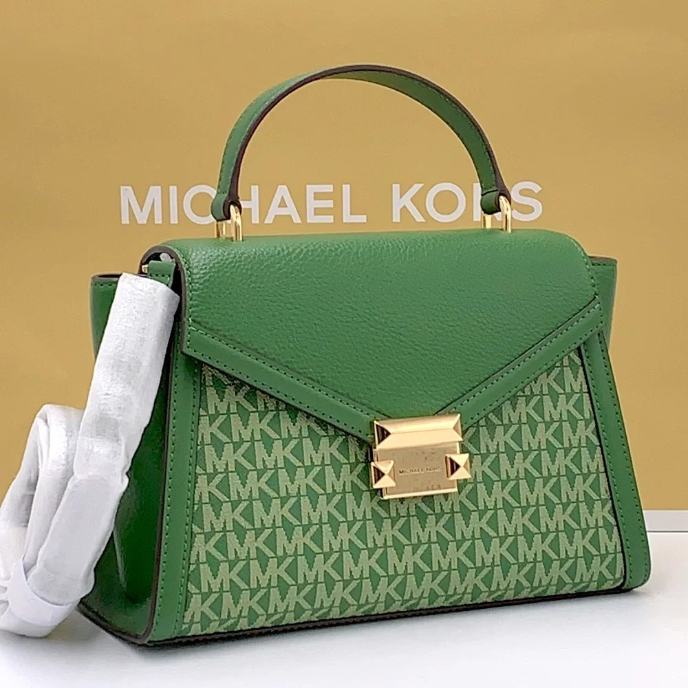 MICHAEL KORS Whitney Medium Flap Top Handle Satchel Fern Green signature color